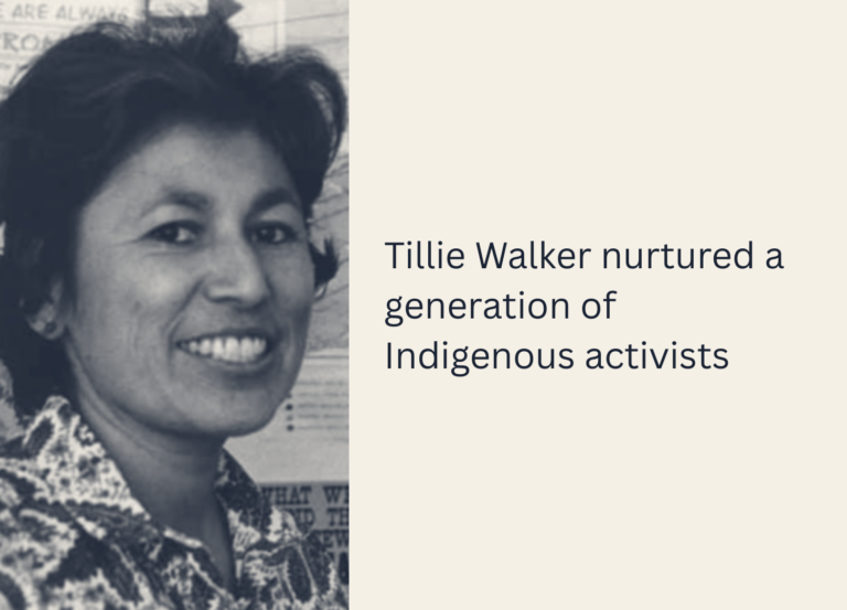 Graphic shows portrait of Tillie Walker